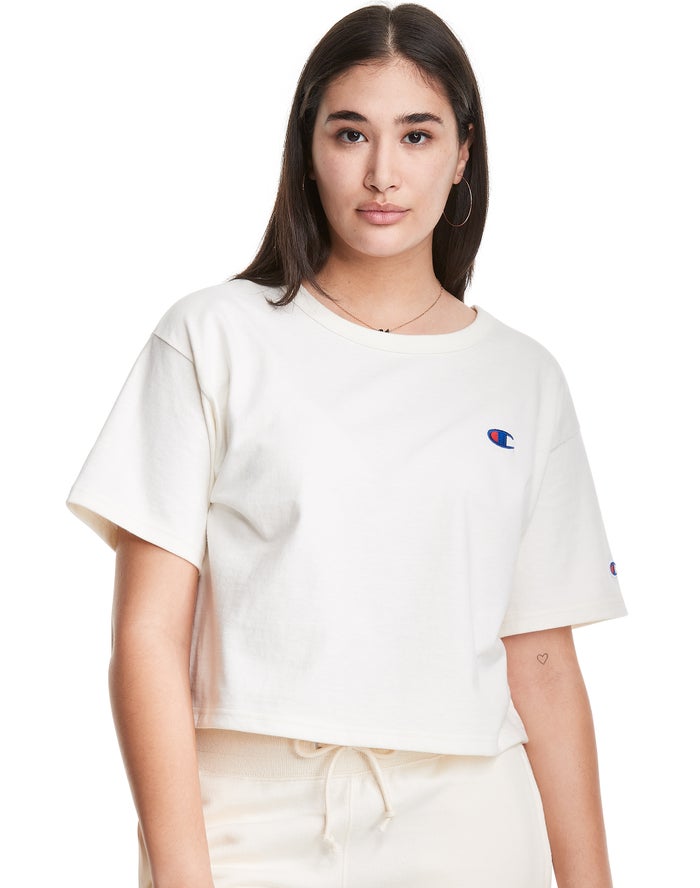 Champion Heritage Cropped C Logo T-Shirt Dames - Wit - Belgie 0162KHYFV